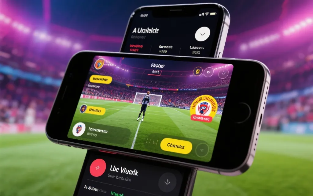 手机与二屏互动界面，显示赛事数据与粉丝任务