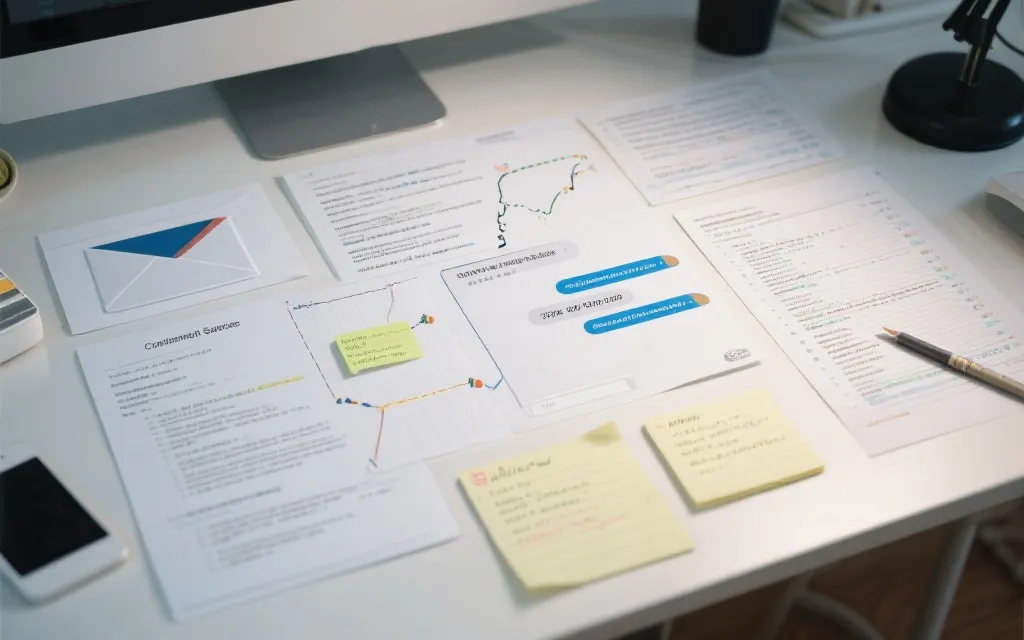 客服沟通与证据留存场景：聊天记录、电子邮件、订单编号与时间线在同一屏幕上清晰展示