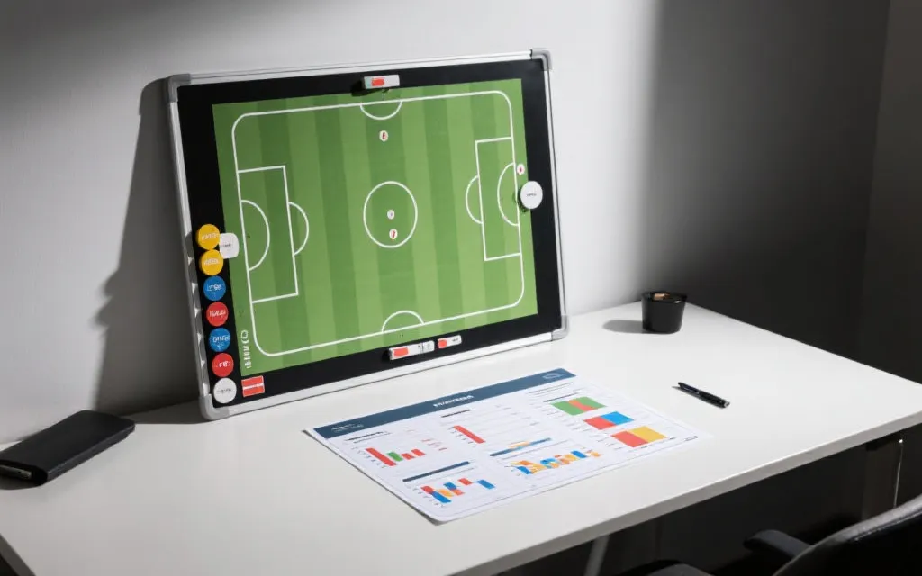 战术板与数据图表结合的足球赛前分析画面